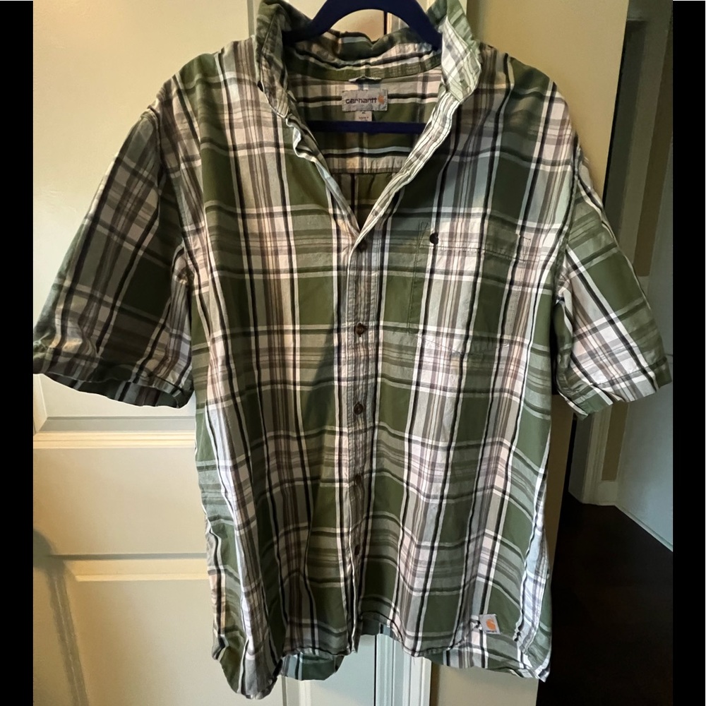 CARHARTT MENS BUTTON DOWN SHIRT SHORT SLEEVE PLAID XL